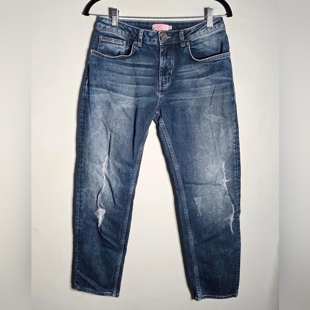 Ted Baker Sew In Love Nashota Boyfriend Fit Distressed Jeans Mid Wash Sz 26